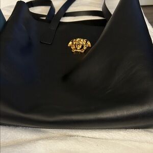 Versace Elegant Black Shoulder Bag with Gold Medusa Emblem